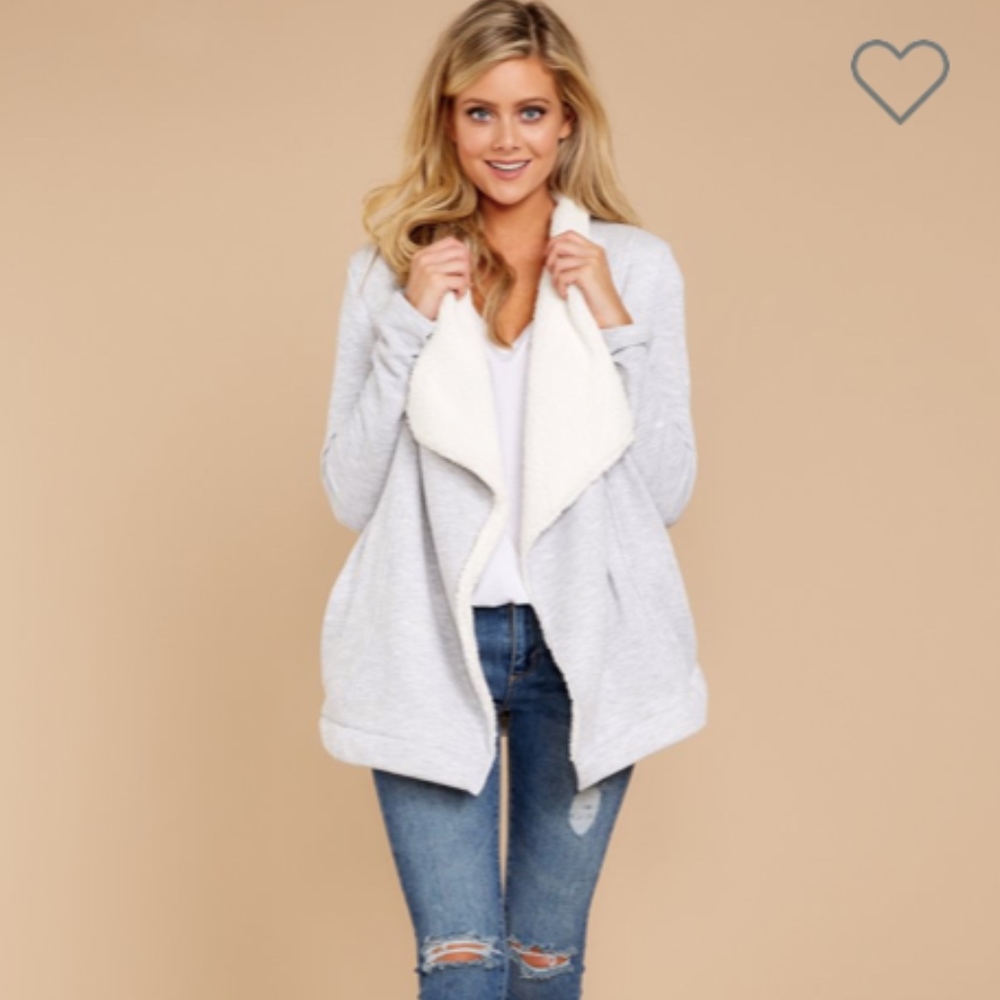 Sherpa Sweater Cardigan In Heather Grey